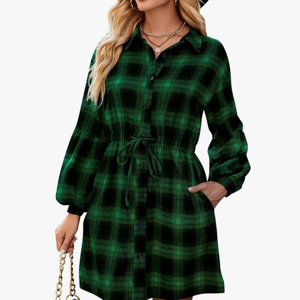Green Plaid Women's Dress